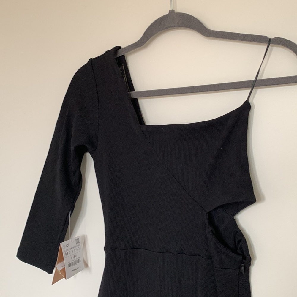 ZARA Black Bodycon Dress Ribbed M - Picture 2 of 11